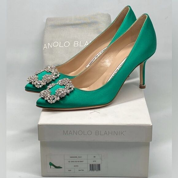 Manolo Blahnik Hangisi 70MM Embellished Satin Pumps size 36 - Picture 11 of 13